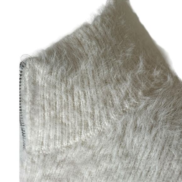 Sincerely Jules Cream Cozy Fuzzy Full Zip High Neck Cardigan Sweater Size L - Picture 6 of 8